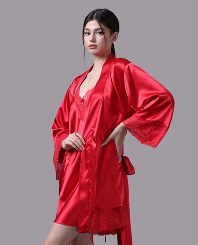 VERA - Áo khoác kimono nữ satin trơn phối ren 