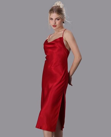  VERA - Đầm midi mặc nhà satin trơn 