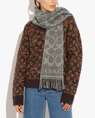  COACH - Khăn choàng nữ chữ nhật Reversible Signature Cashmere Muffler 