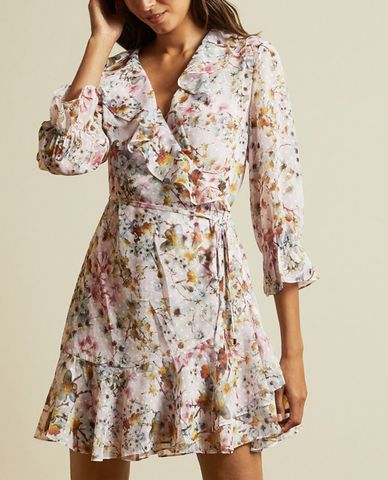  TED BAKER - Đầm mini cổ V phối bèo Gracye 