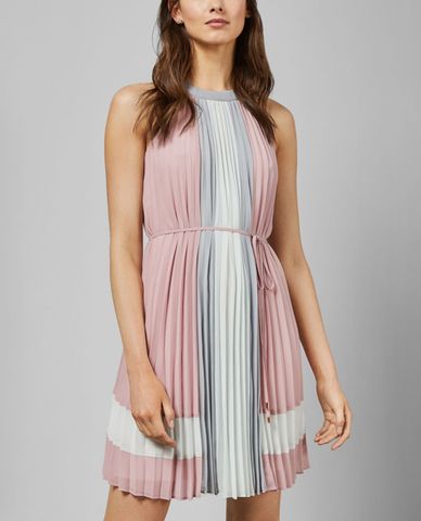  TED BAKER - Đầm suông mini xếp ly sát nách cổ yếm Lellian 