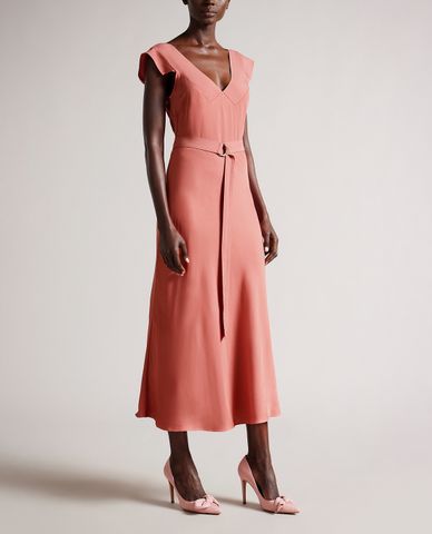  TED BAKER - Đầm midi cổ V phom ôm hiện đại Noemi 