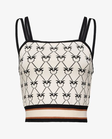  PINKO - Áo hai dây nữ phom croptop Monogram Jacquard 