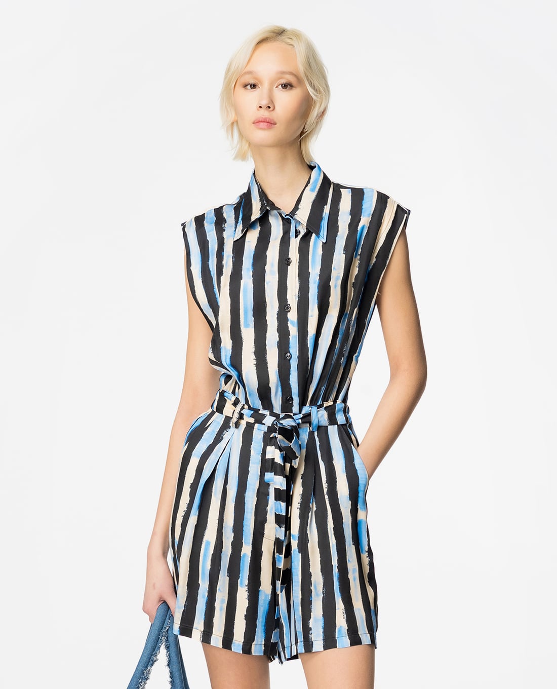 PINKO - Jumpsuits cổ bẻ sát nách phối thắt lưng Tempesta