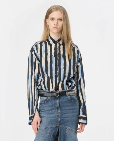  PINKO - Áo sơ mi cổ bẻ tay dài phối sọc Eden 