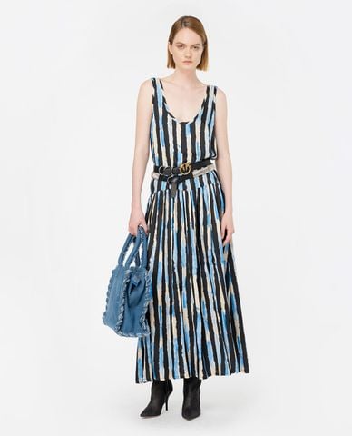  PINKO - Đầm sát nách midi hoạ tiết sọc thanh lịch Once 