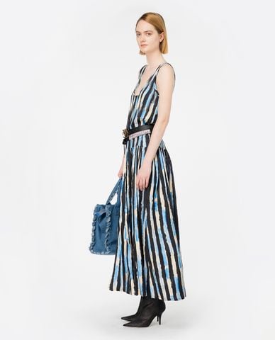  PINKO - Đầm sát nách midi hoạ tiết sọc thanh lịch Once 