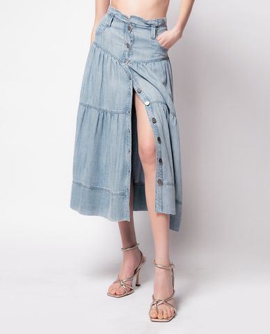 PINKO - Chân váy midi denim xếp li phối nút kim loại Estrosa 