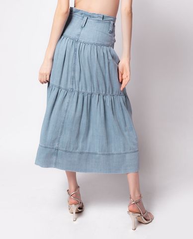  PINKO - Chân váy midi denim xếp li phối nút kim loại Estrosa 