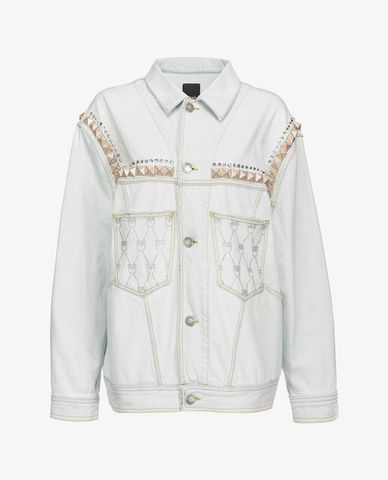  PINKO - Áo khoác denim nữ cổ bẻ phom suông Rossini 