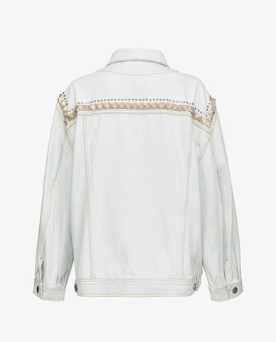  PINKO - Áo khoác denim nữ cổ bẻ phom suông Rossini 