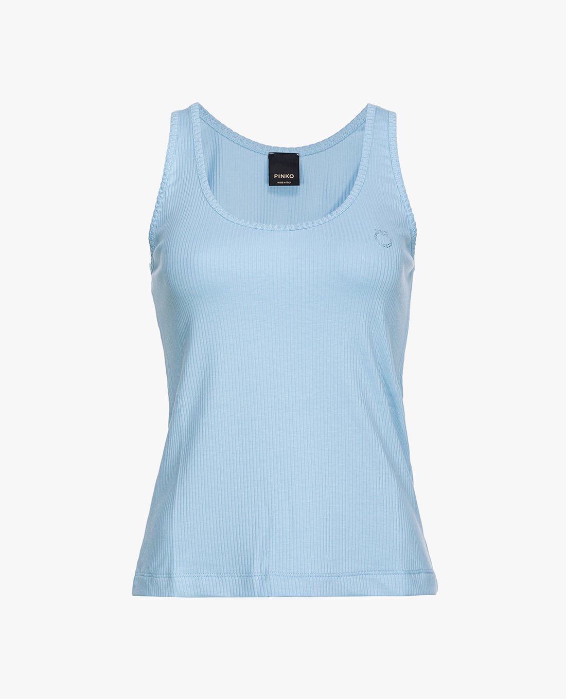 PINKO - Áo sát nách cổ tròn phom ôm phối logo thêu Chicago