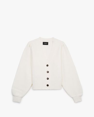  THE KOOPLES - Áo cardigan nữ tay phồng Ecru Wool 