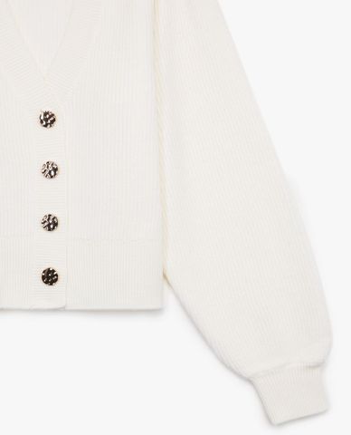  THE KOOPLES - Áo cardigan nữ tay phồng Ecru Wool 