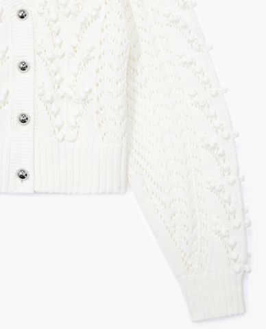  THE KOOPLES - Áo cardigan nữ tay phồng Cropped Black Cable Cotton 