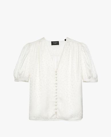 THE KOOPLES - Áo kiểu nữ cổ V ngắn tay Flowing Jacquard 