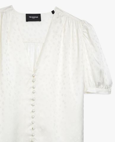  THE KOOPLES - Áo kiểu nữ cổ V ngắn tay Flowing Jacquard 