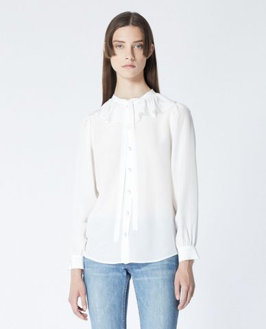  THE KOOPLES - Áo sơ mi nữ cổ trụ Ecru Silk With Peter Pan Collar 