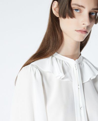  THE KOOPLES - Áo sơ mi nữ cổ trụ Ecru Silk With Peter Pan Collar 