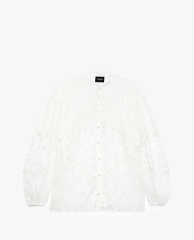  THE KOOPLES - Áo sơ mi nữ cổ trụ tay dài Straight Cotton Lace 