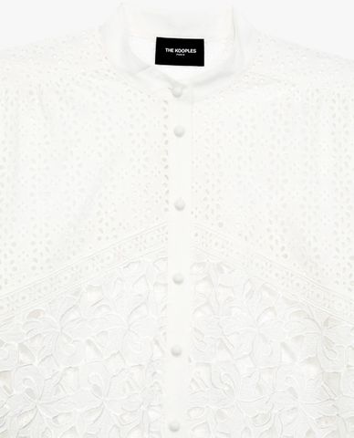  THE KOOPLES - Áo sơ mi nữ cổ trụ tay dài Straight Cotton Lace 