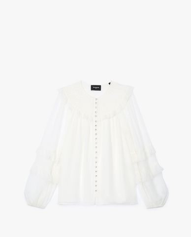  THE KOOPLES - Áo kiểu nữ cổ tròn tay dài Flowing Black 