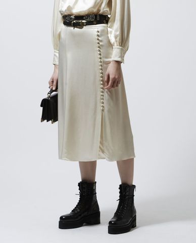  THE KOOPLES - Chân váy midi phối nút Long Pleated Beige 