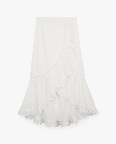  THE KOOPLES - Chân váy midi phối bèo Ecru 