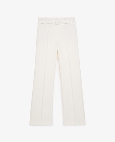  THE KOOPLES - Quần kiểu nữ lưng cao phối thắt lưng Straight Cut Ecru 