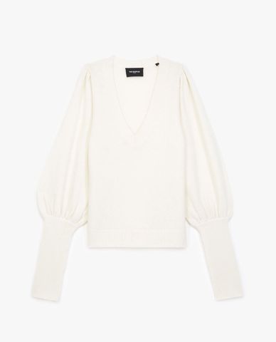  THE KOOPLES - Áo sweater nữ cổ tim tay phồng Wool/Cashmere 