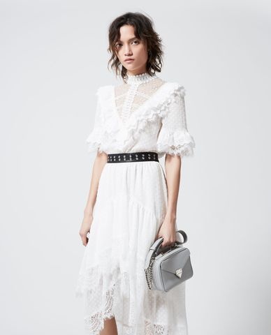  THE KOOPLES - Đầm midi cổ trụ phối ren Long Lace 