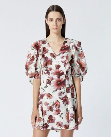  THE KOOPLES - Đầm mini tay phồng cổ V Floral Print 