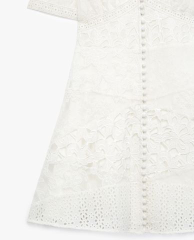  THE KOOPLES - Đầm mini cổ V tay ngắn White Short Buttoned Lace 