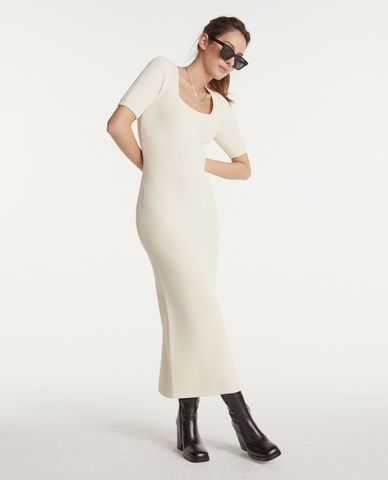  THE KOOPLES - Đầm midi cổ vuông ngắn tay phom ôm thời trang 