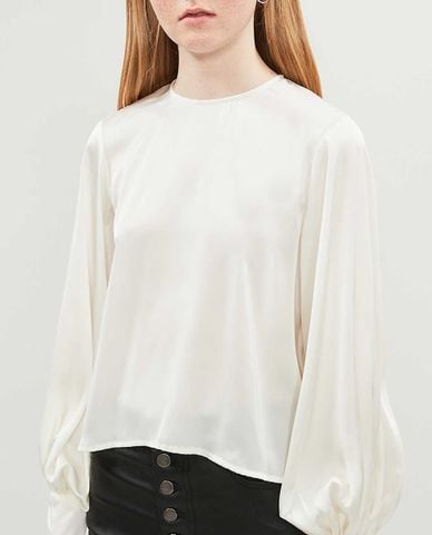  THE KOOPLES - Áo kiểu nữ cổ tròn Full White 