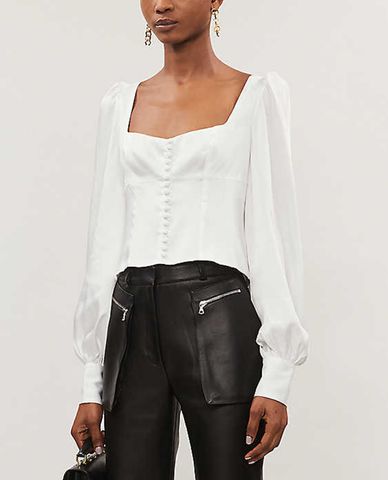  THE KOOPLES - Áo croptop nữ tay dài Full White 