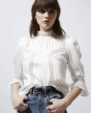  THE KOOPLES - Áo kiểu nữ cổ cao Jacquard 