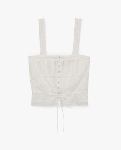  THE KOOPLES - Áo croptop nữ hai dây Ecru Embroidered 