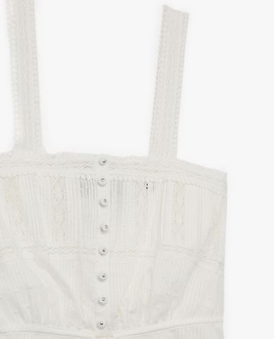  THE KOOPLES - Áo croptop nữ hai dây Ecru Embroidered 