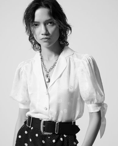  THE KOOPLES - Áo sơ mi nữ ngắn tay Blue Satin 