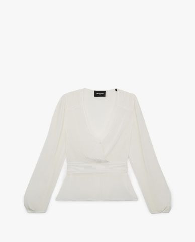 THE KOOPLES - Áo kiểu nữ dáng quấn cổ V Pleated Ecru Wrap 