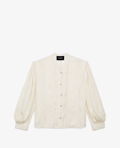  THE KOOPLES - Áo kiểu nữ cổ trụ tay dài Flowing Ecru With Snakeskin Motif 