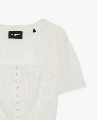  THE KOOPLES - Áo kiểu nữ cổ vuông tay ngắn hiện đại 