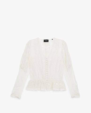  THE KOOPLES - Áo kiểu nữ tay dài cổ V Black Embroidered V Neck 