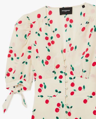  THE KOOPLES - Đầm mini cổ V phối nút Cherry Print 