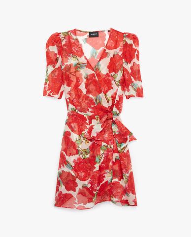  THE KOOPLES - Đầm mini cổ V Wrap With Flower Red 