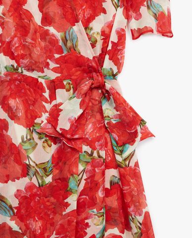  THE KOOPLES - Đầm mini cổ V Wrap With Flower Red 