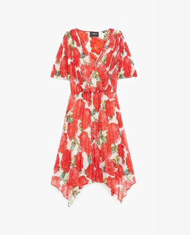  THE KOOPLES - Đầm mini ngắn tay cổ V Red Floral Print 