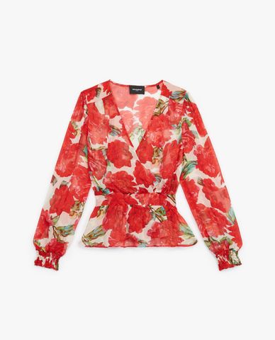  THE KOOPLES - Áo kiểu nữ tay dài dáng quấn Wrap Effect Printed 