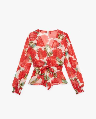  THE KOOPLES - Áo kiểu nữ tay dài dáng quấn Wrap Effect Printed 